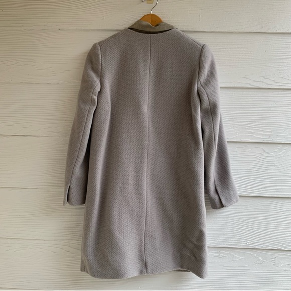 Club Monaco Gray Wool & Leather Long Coat Women's Small Lined Pockets Classic - Picture 8 of 16